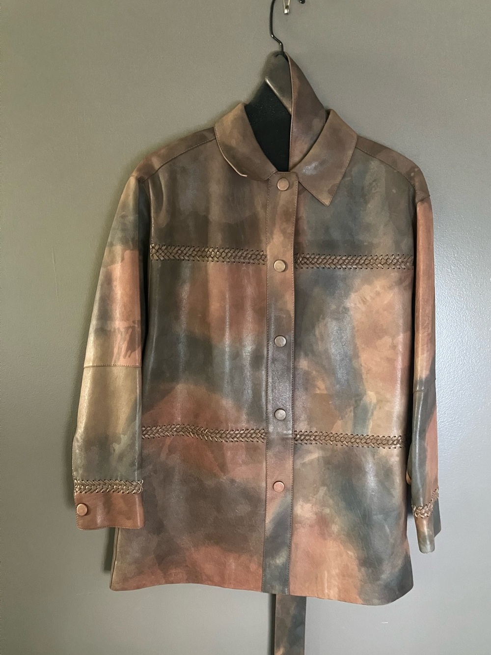 NWT $1998 Lafayette 148 NY Leather Jacket With Belt In Toffee Multi /Small